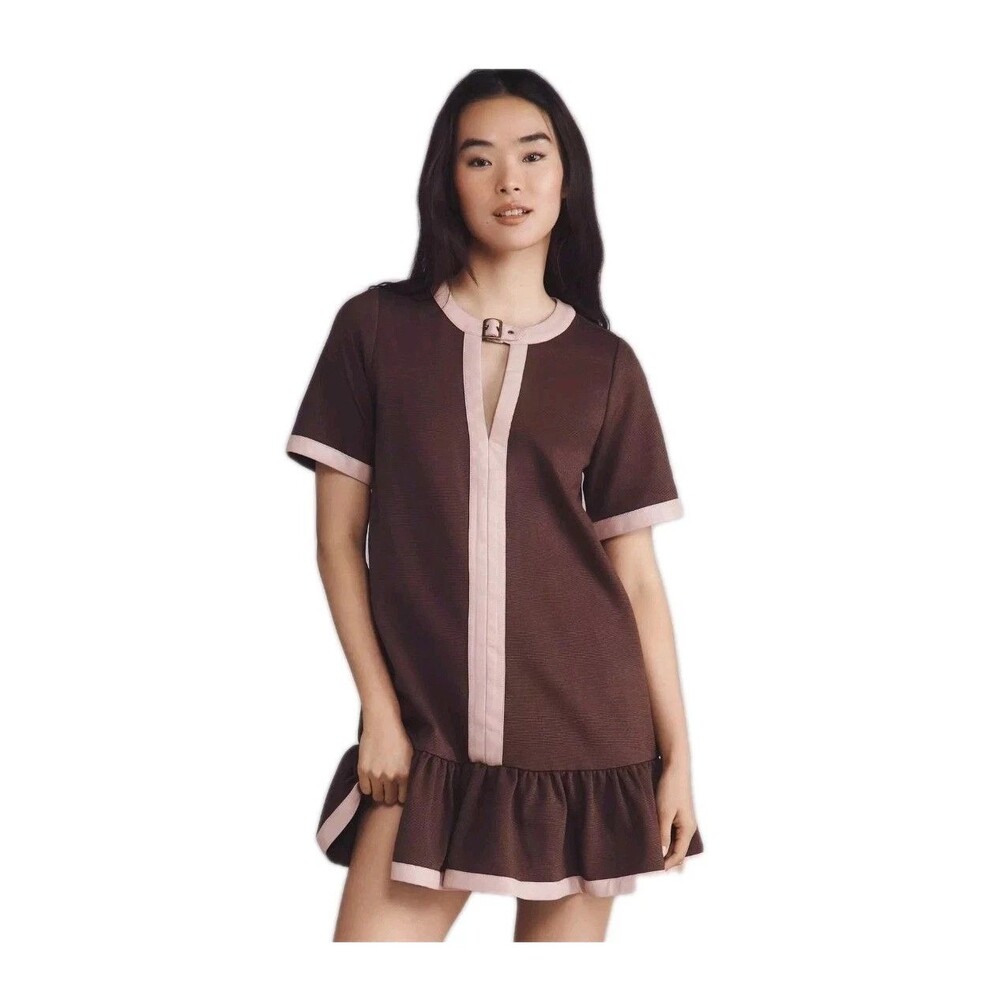 Anthropologie Maeve Colorblock Leather-Trim Drop-Waist Mini Dress SP NWT